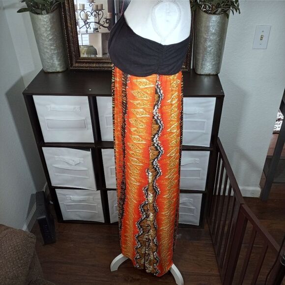 ORANGE & BLACK STRAPLESS MAXI DRESS SZ.S EUC - Picture 5 of 8